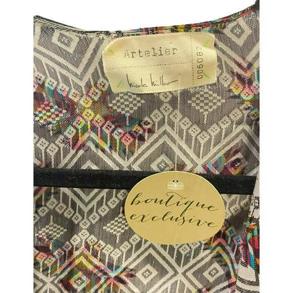 Nicole Miller Artelier Poncho Wrap Cover Up Rainbow Aztec Mexican Black NWT $275 - Picture 5 of 11